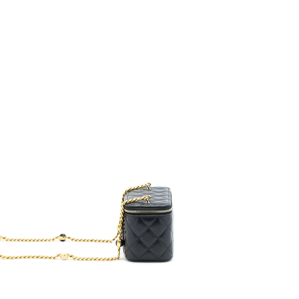 CHANEL LONG VANITY DETAILED GEM CHAIN LAMBSKIN BLACK GHW (MICROCHIP)