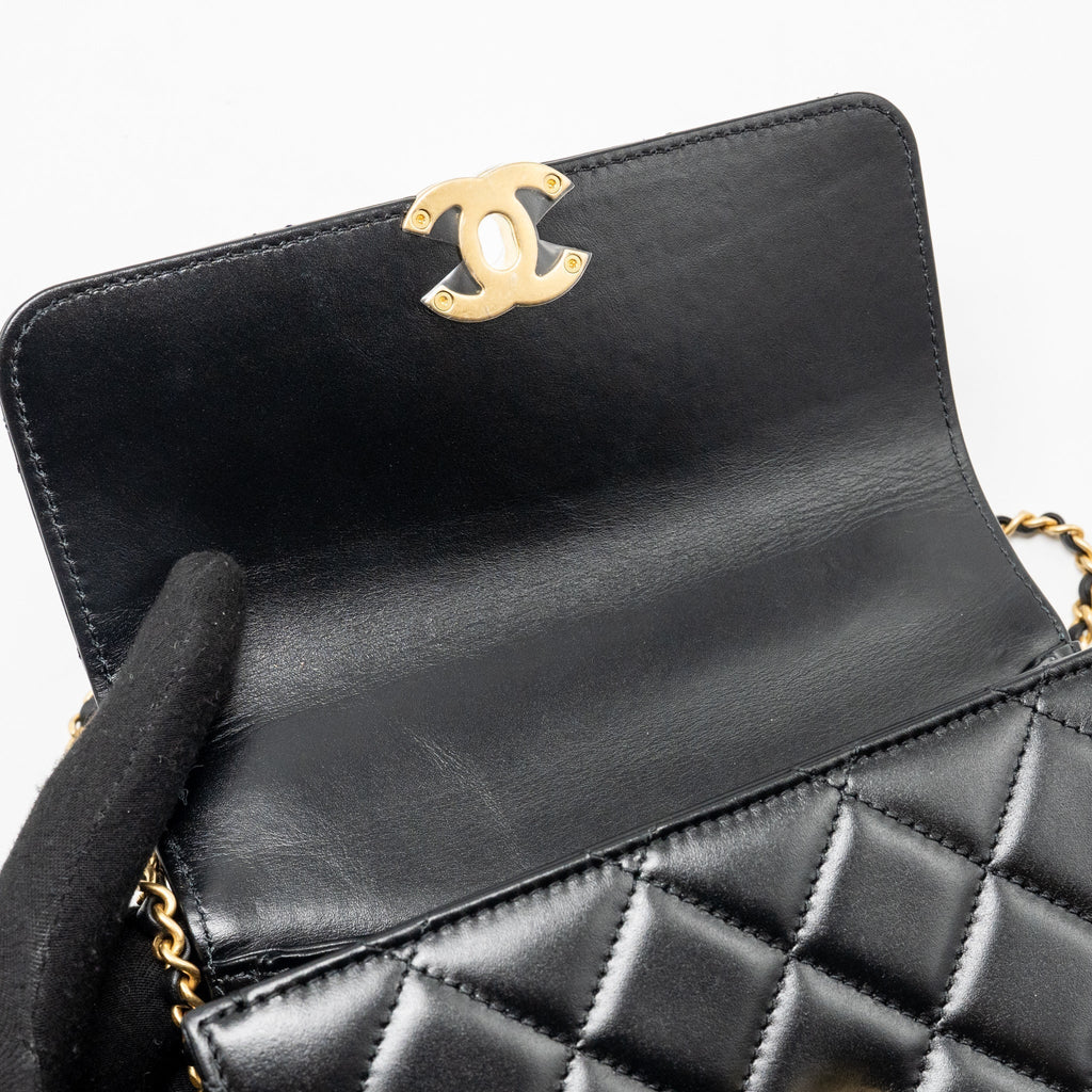 CHANEL GOLD CRUSH FLAP BAG CALFSKIN BLACK GHW (MICROCHIP)