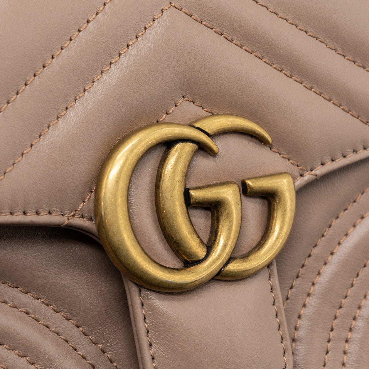 GUCCI GG MARMONT MINI TOP HANDLE BAG LEATHER DARK BEIGE GHW