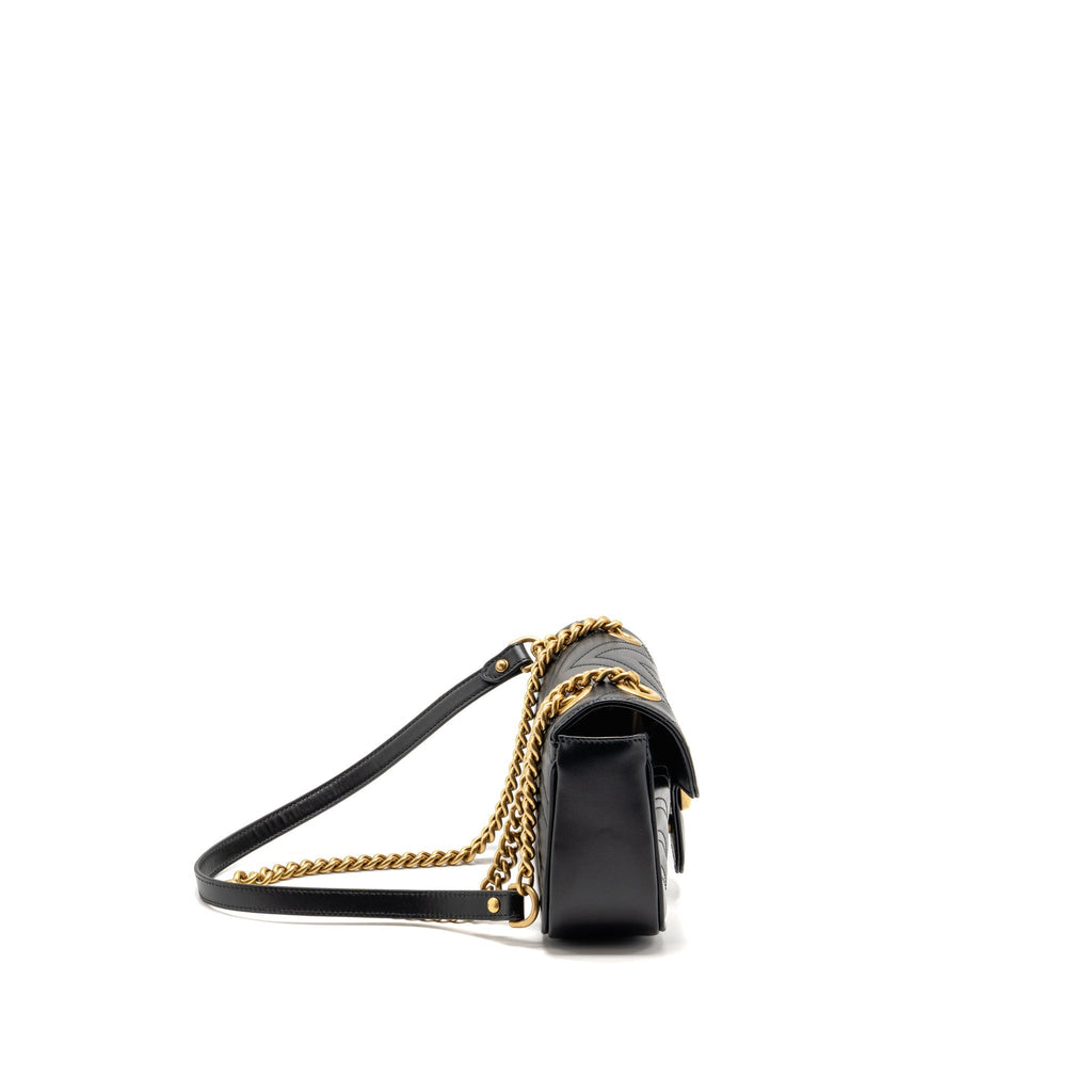 Gucci GG Marmont Small Shoulder Bag Chevron Leather Black GHW