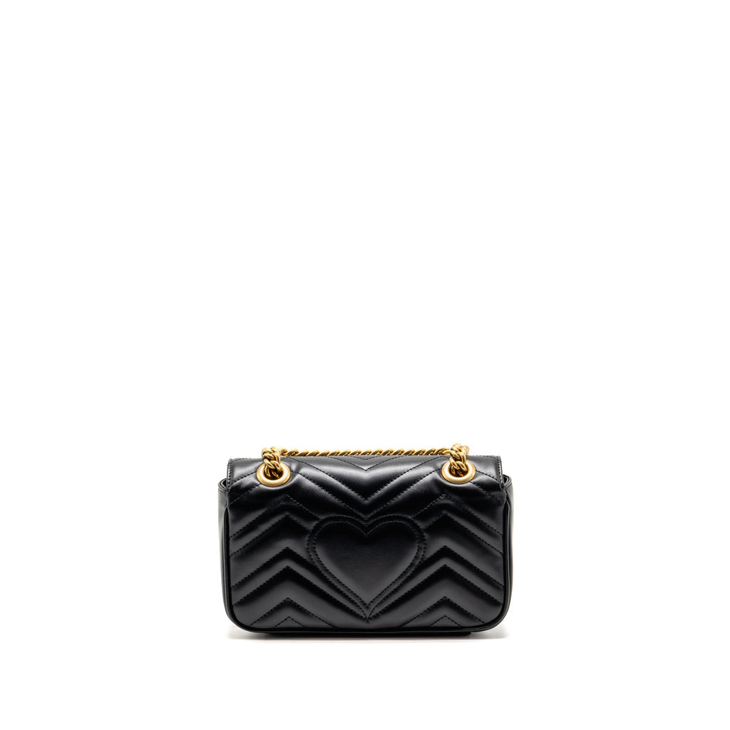Gucci GG Marmont Small Shoulder Bag Chevron Leather Black GHW