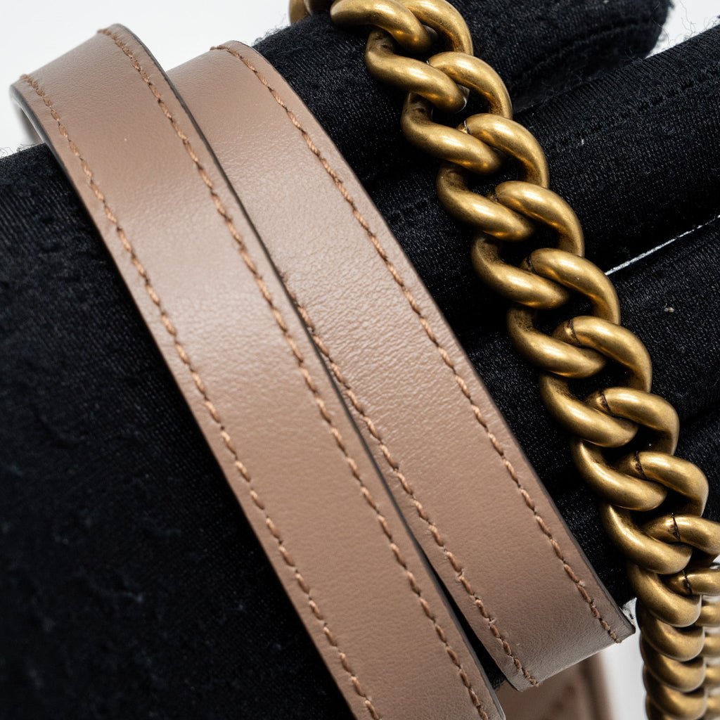 GUCCI GG MARMONT MINI TOP HANDLE BAG LEATHER DARK BEIGE GHW