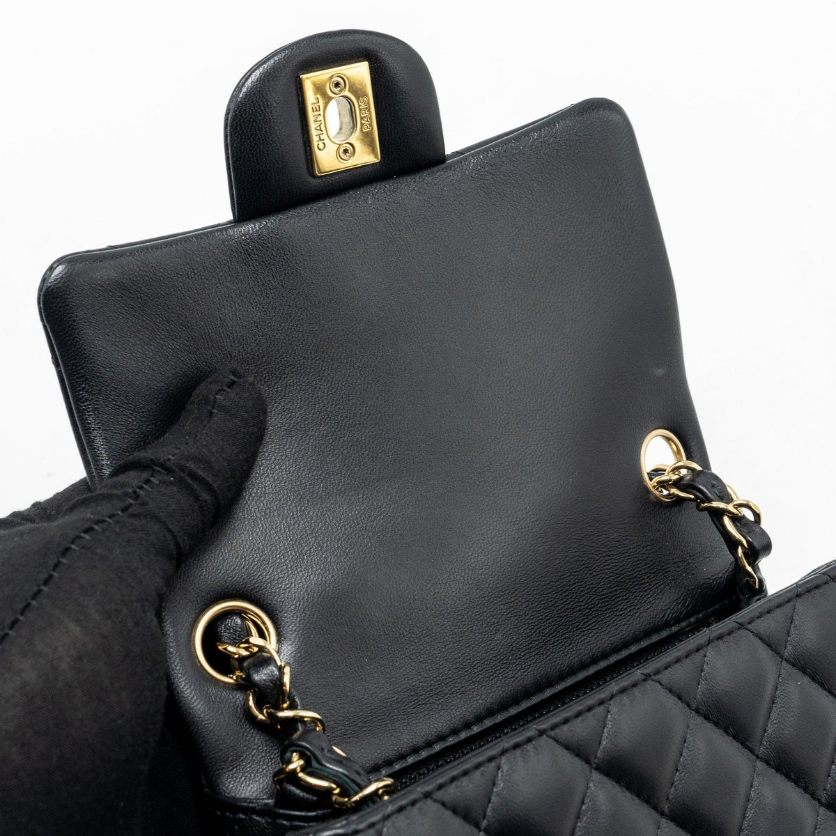 CHANEL MINI SQUARE FLAP BAG LAMBSKIN BLACK LGHW (MICROCHIP)