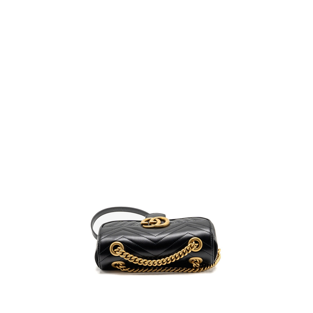 Gucci GG Marmont Small Shoulder Bag Chevron Leather Black GHW