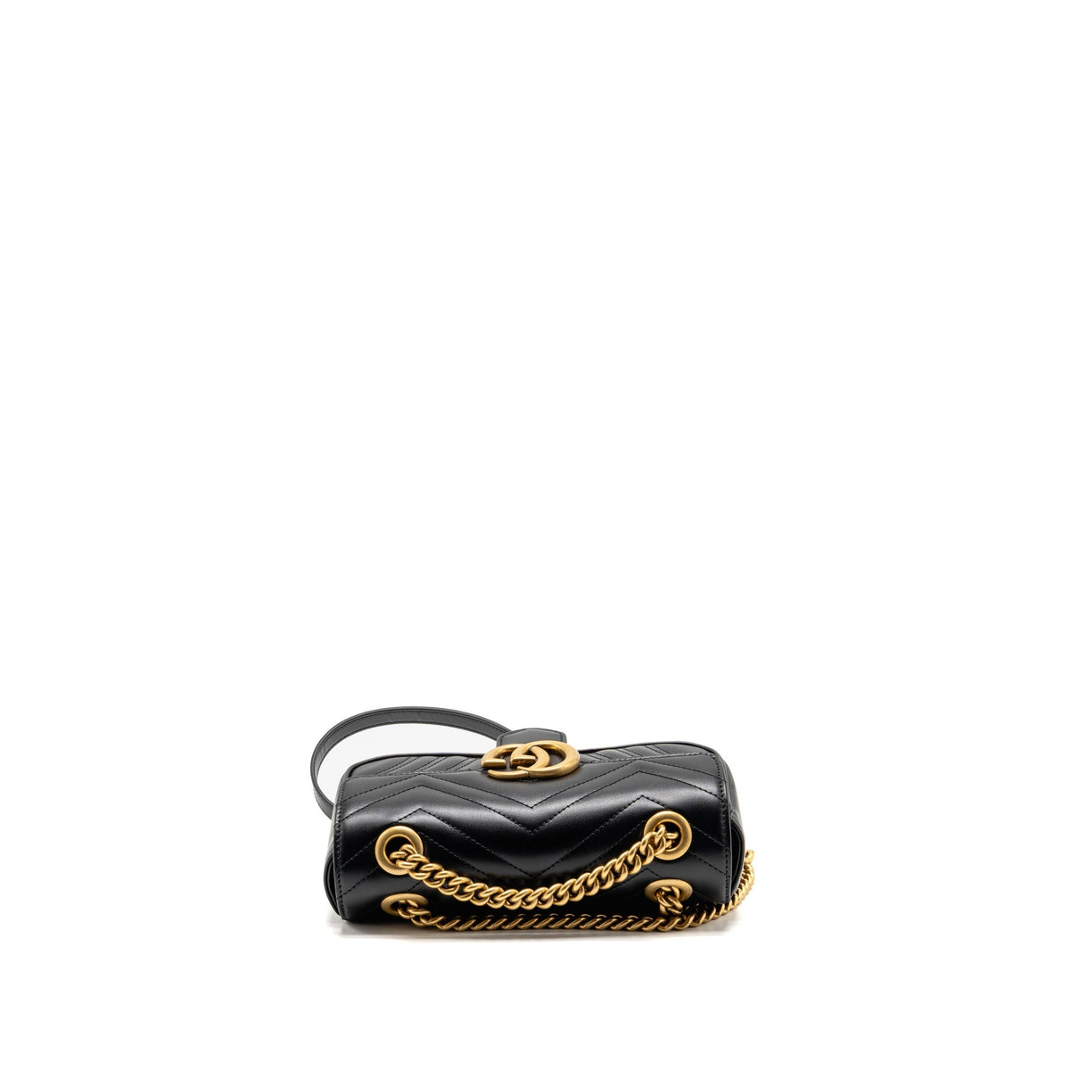 Gucci GG Marmont Small Shoulder Bag Chevron Leather Black GHW