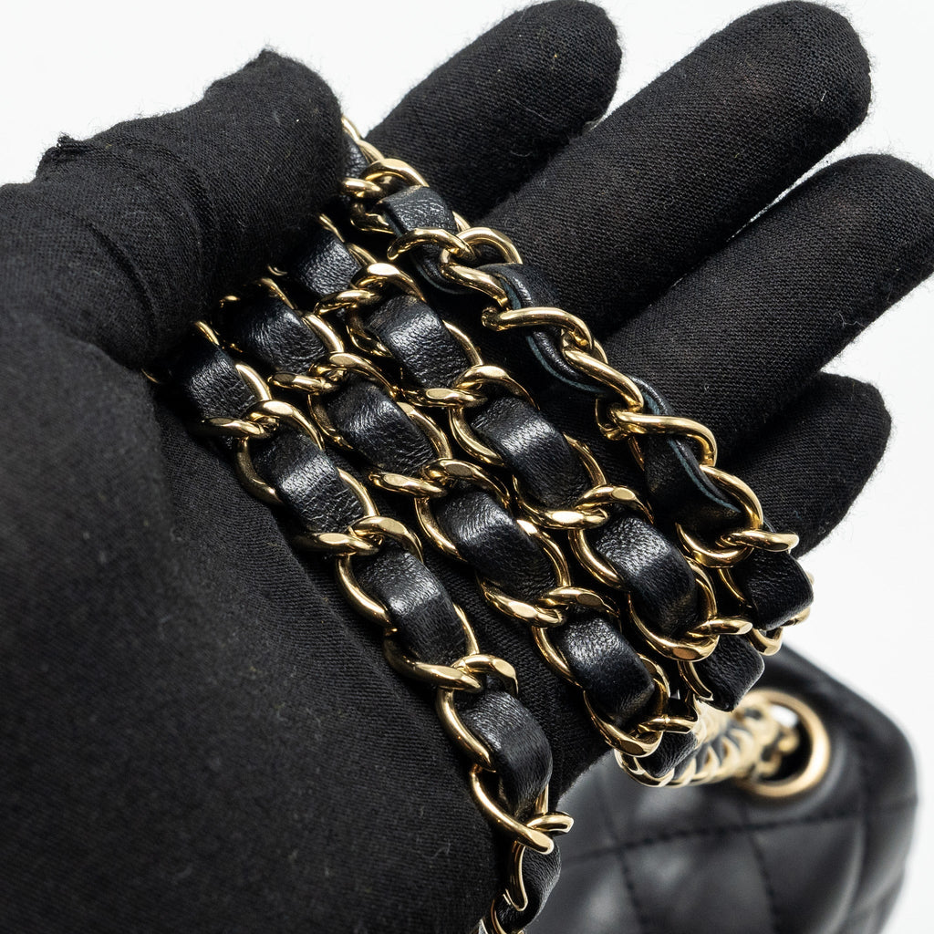 CHANEL MINI SQUARE FLAP BAG LAMBSKIN BLACK LGHW (MICROCHIP)