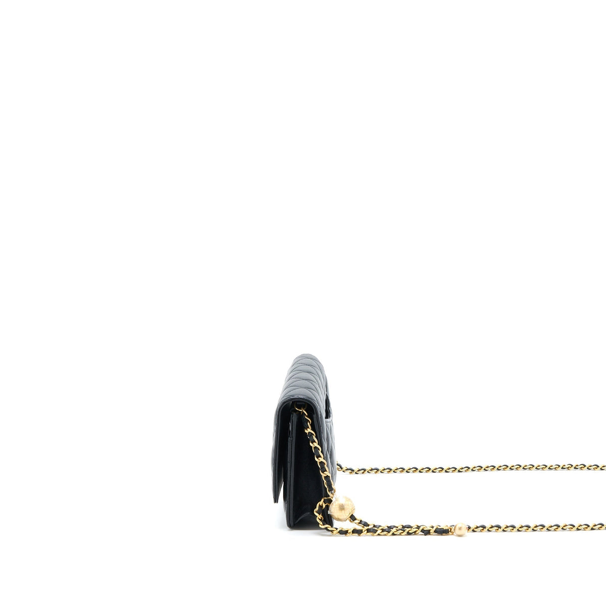CHANEL PEARL CRUSH WALLET ON CHAIN LAMBSKIN BLACK BRUSHED GHW (MICROCHIP)