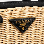 Prada Wicker Shopping Bag Canvas/Woven Tan/Black GHW