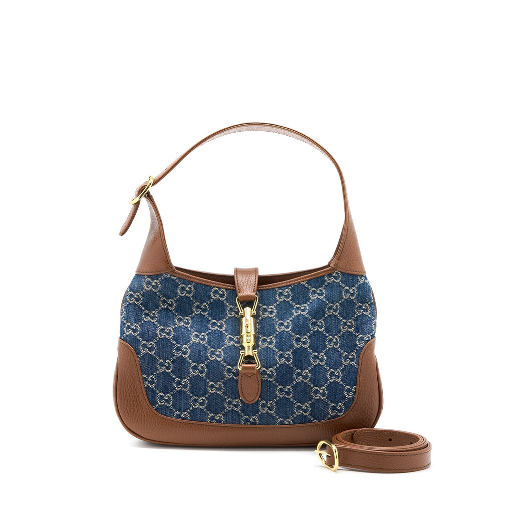 GUCCI JACKIE 1961 SMALL SHOULDER BAG DENIM/LEATHER BLUE/BROWN GHW