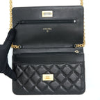 CHANEL 2.55 REISSUE WALLET ON CHAIN AGED CALFSKIN BLACK GHW(MICROCHIP)