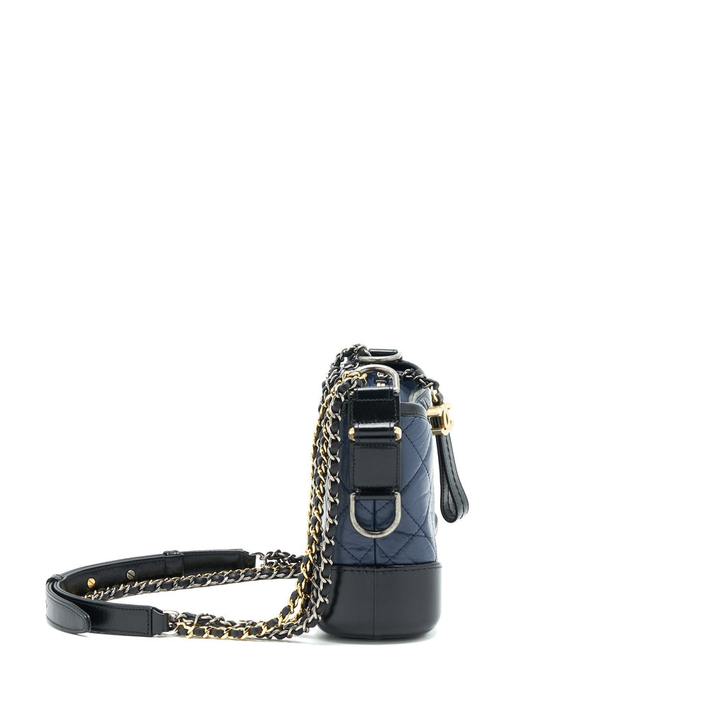 CHANEL SMALL GABRIELLE HOBO BAG BLACK/ NAVY GHW