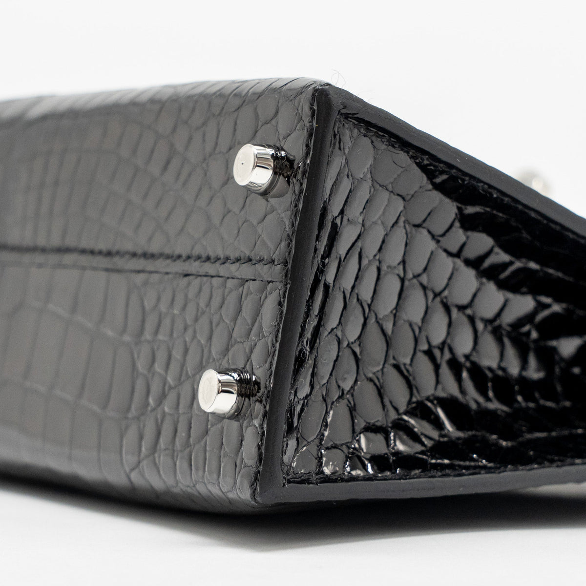 Hermes Mini Kelly II Shiny Alligator Mississippiensis Black SHW