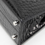 Hermes Mini Kelly II Shiny Alligator Mississippiensis Black SHW