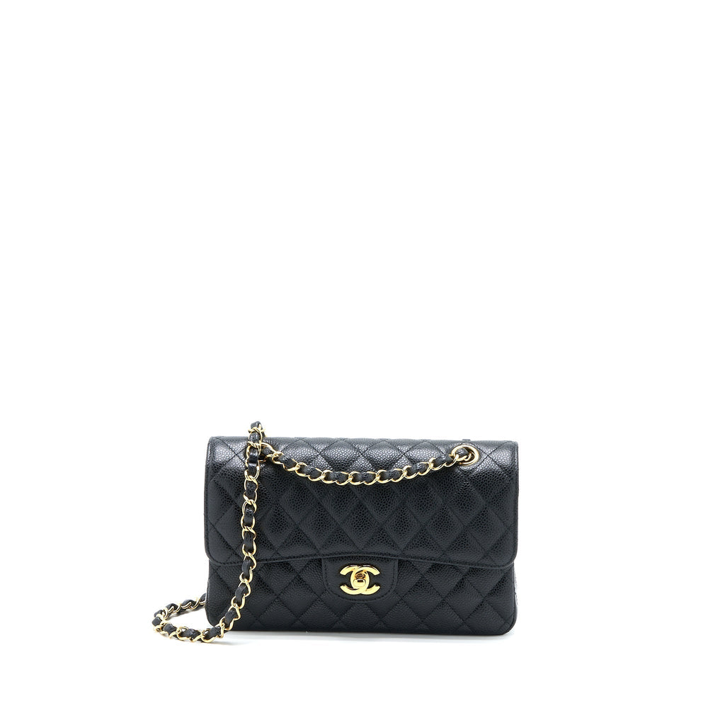 CHANEL SMALL CLASSIC FLAP BAG CAVIAR BLACK GHW (MICROCHIP)