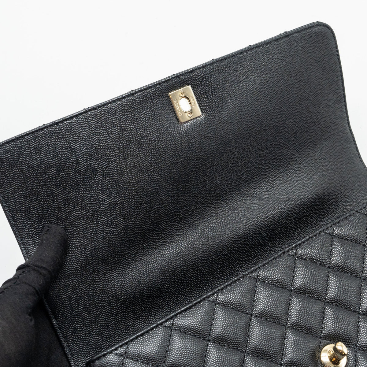 CHANEL LARGE COCO HANDLE CAVIAR BLACK LGHW (MICROCHIP)
