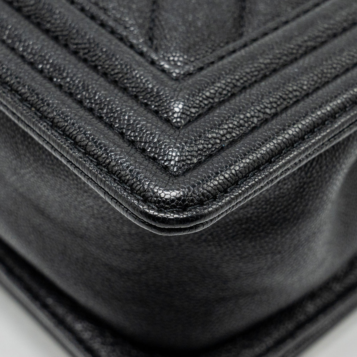 CHANEL CHEVRON SMALL BOY BAG CAVIAR BLACK GHW