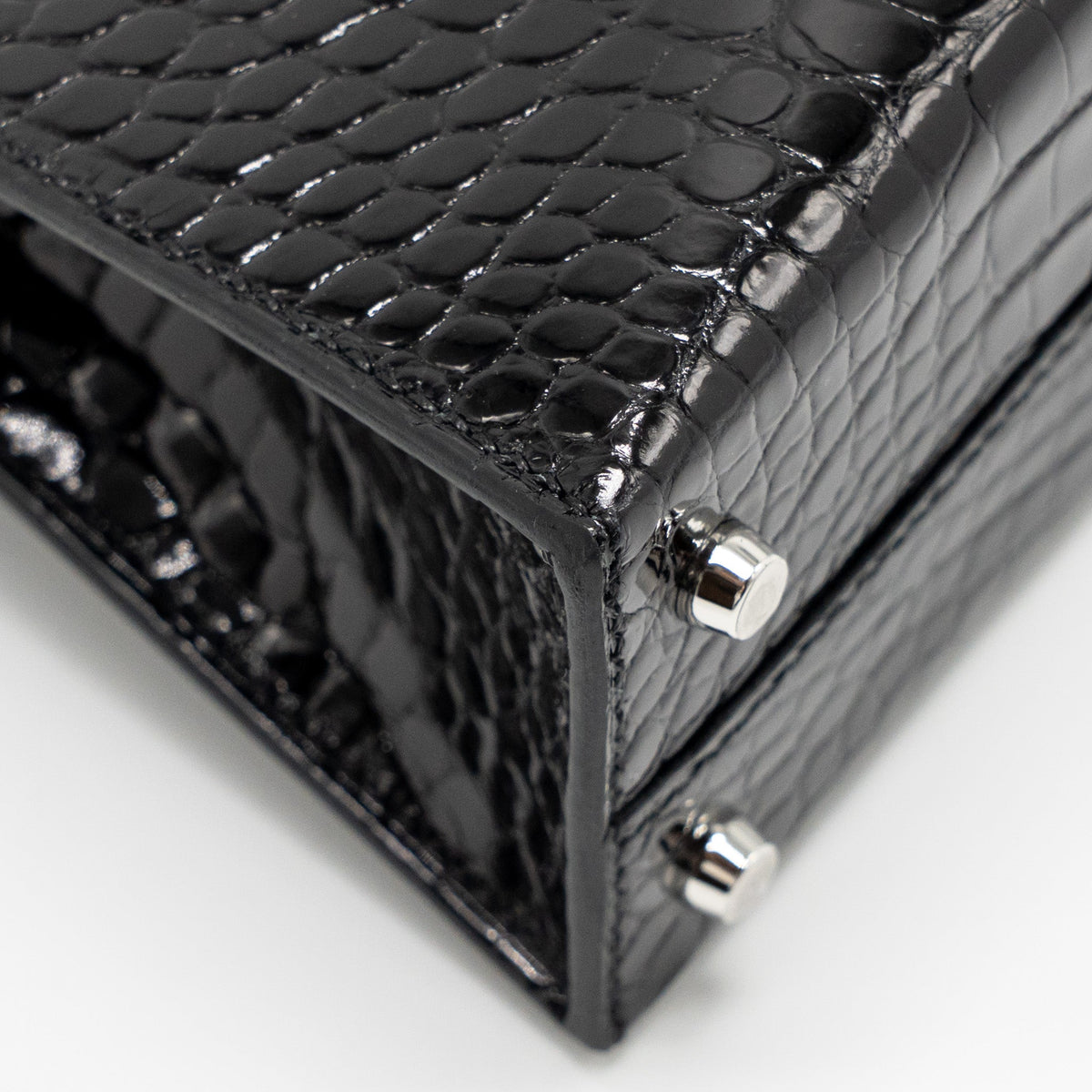 Hermes Mini Kelly II Shiny Alligator Mississippiensis Black SHW