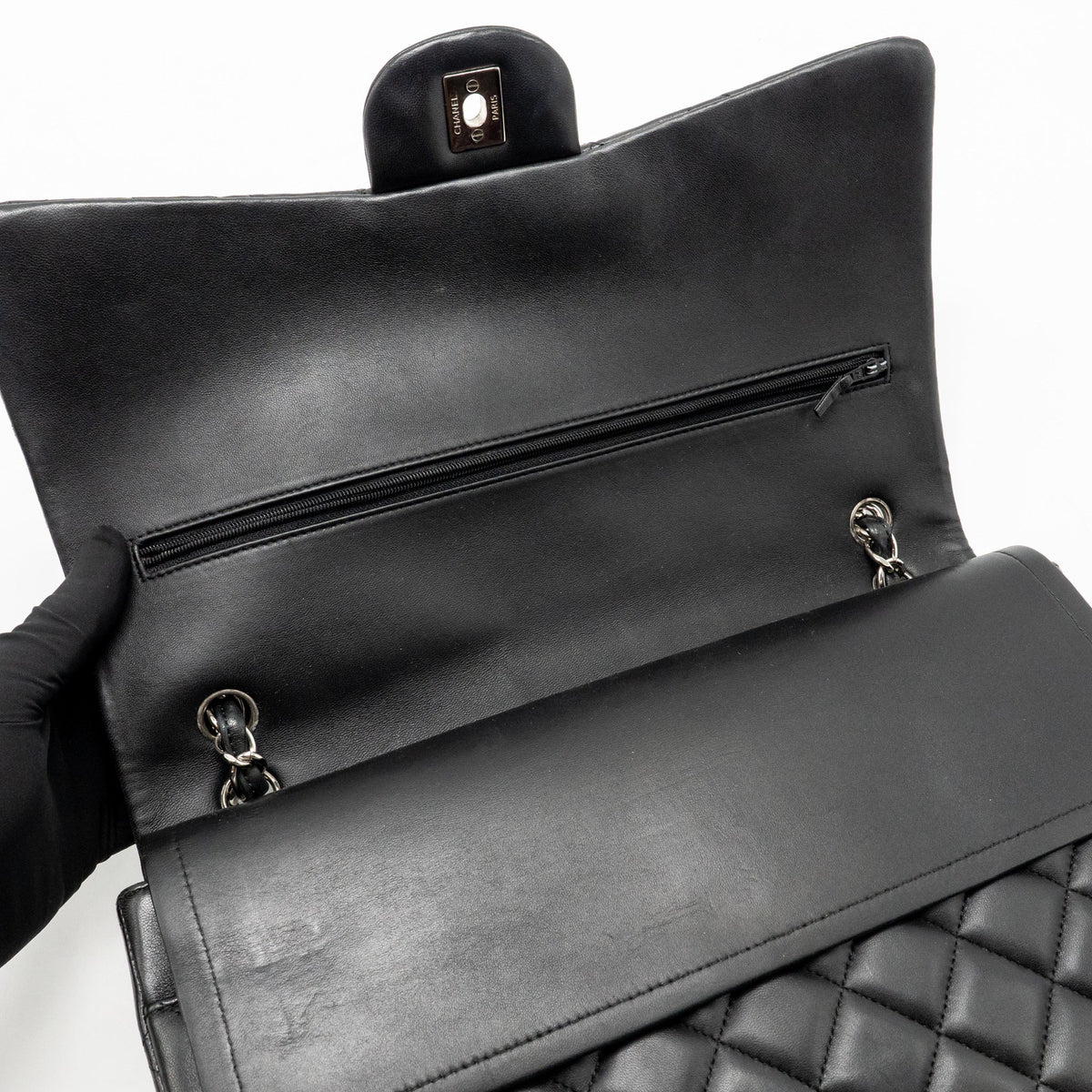 CHANEL MAXI CLASSIC DOUBLE FLAP BAG LAMBSKIN BLACK SHW