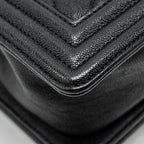 CHANEL CHEVRON SMALL BOY BAG CAVIAR BLACK GHW