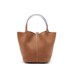 HERMES PICOTIN 22 LOCK BAG GOLD WITH BLUE BRUME HANDLE SHW