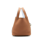 HERMES PICOTIN 22 LOCK BAG GOLD WITH BLUE BRUME HANDLE SHW