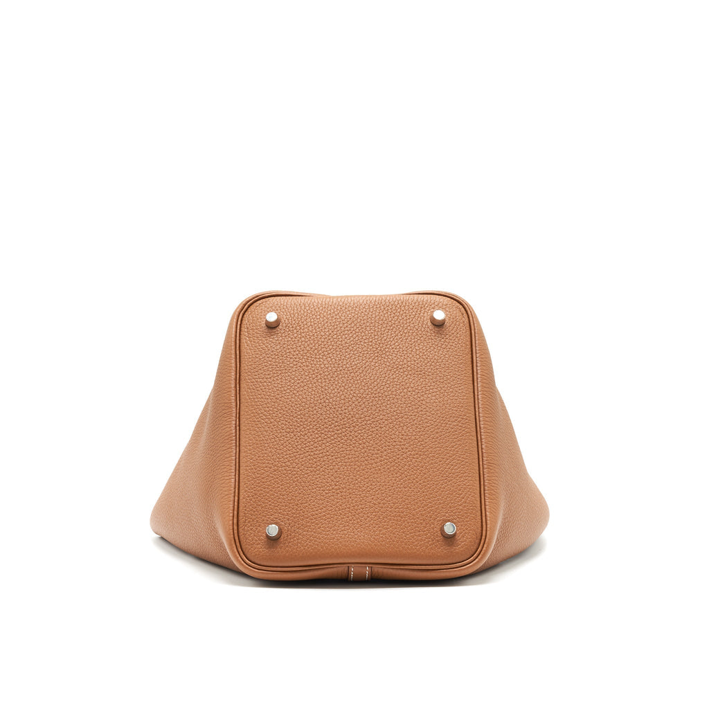 HERMES PICOTIN 22 LOCK BAG GOLD WITH BLUE BRUME HANDLE SHW