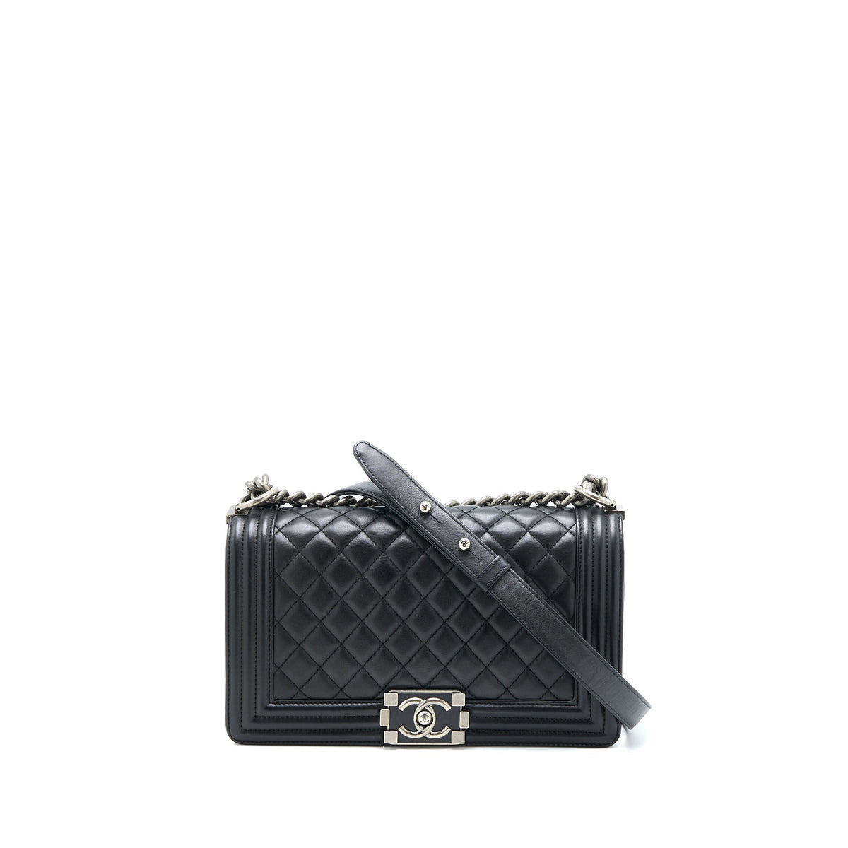 CHANEL MEDIUM BOY BAG LAMBSKIN BLACK RUTHENIUM SHW