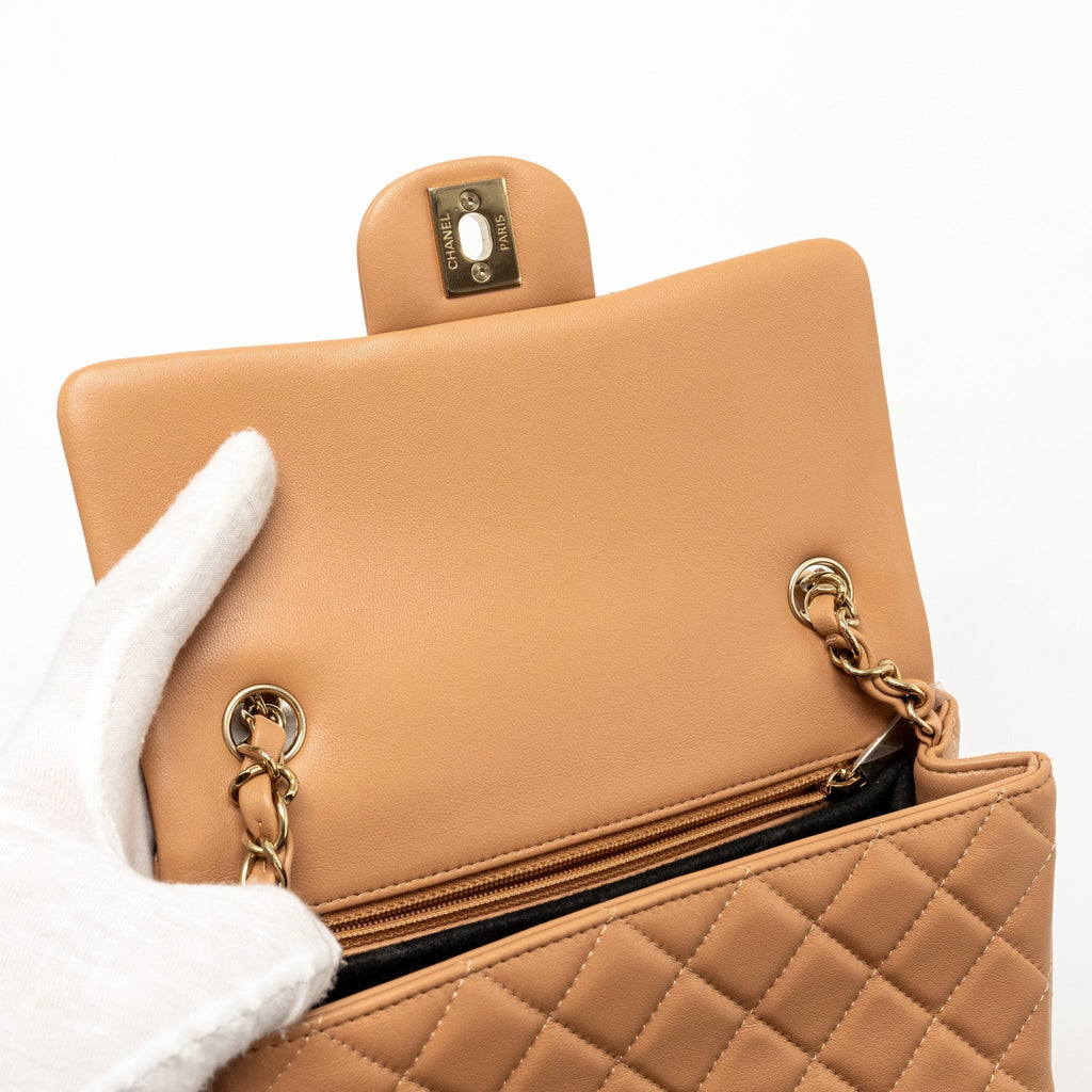 CHANEL MINI RECTANGULAR FLAP BAG LAMBSKIN BEIGE LGHW (MICROCHIP)