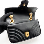 Gucci GG Marmont Small Shoulder Bag Chevron Leather Black GHW