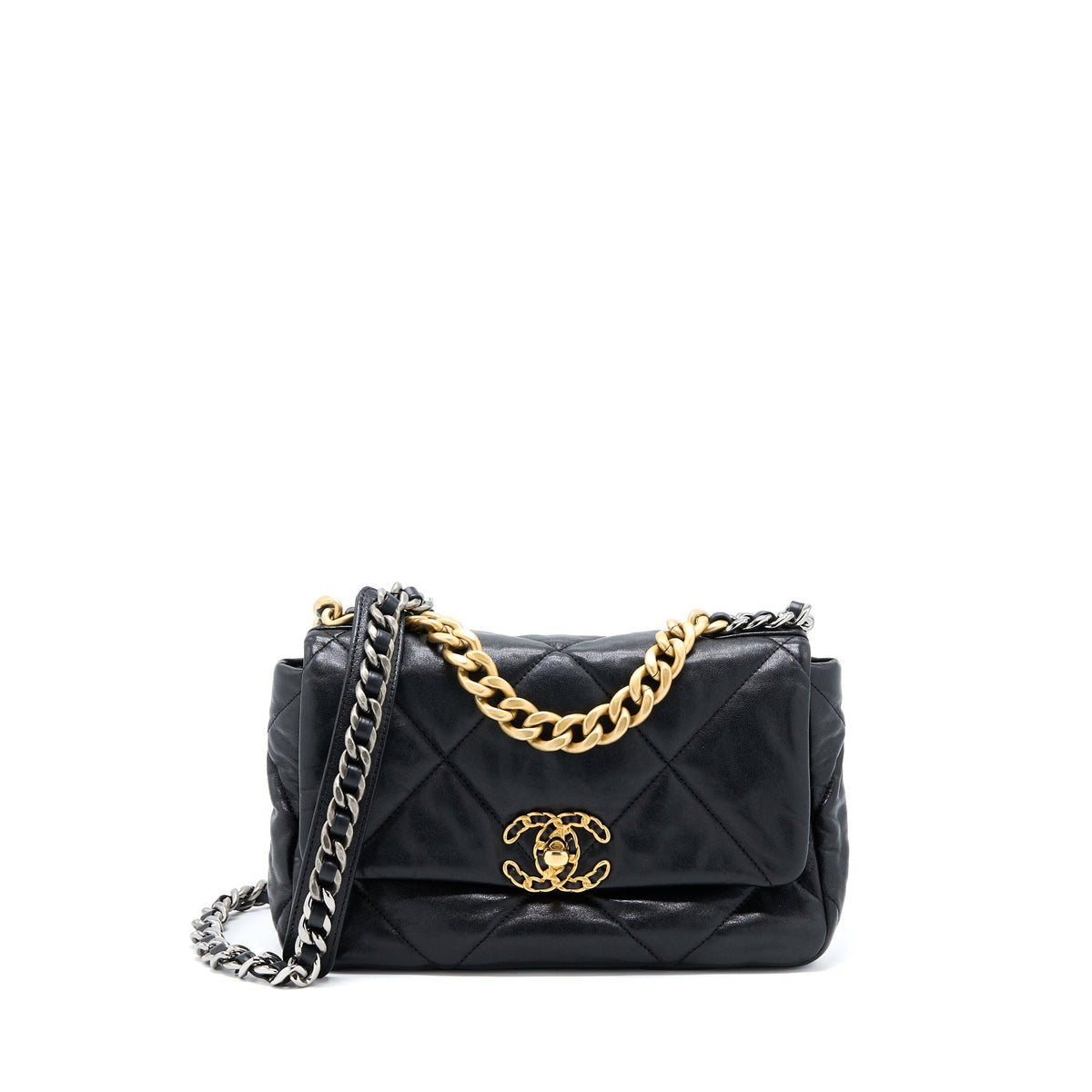 CHANEL SMALL 19 BAG GOATSKIN BLACK MULTICOLOUR HARDWARE