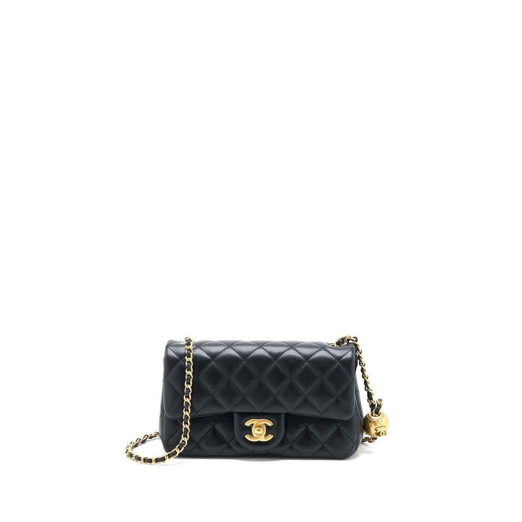 CHANEL PEARL CRUSH MINI RECTANGULAR FLAP BAG LAMBSKIN BLACK BRUSHED GHW (MICROCHIP)