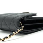 CHANEL MINI FLAP CARD HOLDER WITH CHAIN CAVIAR BLACK LGHW