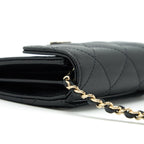 CHANEL MINI FLAP CARD HOLDER WITH CHAIN CAVIAR BLACK LGHW