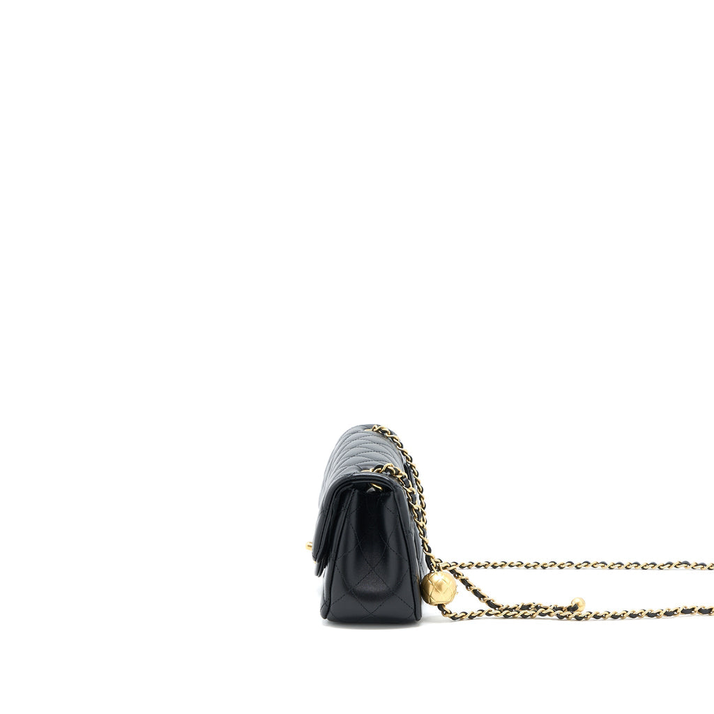 CHANEL PEARL CRUSH MINI RECTANGULAR FLAP BAG LAMBSKIN BLACK BRUSHED GHW (MICROCHIP)