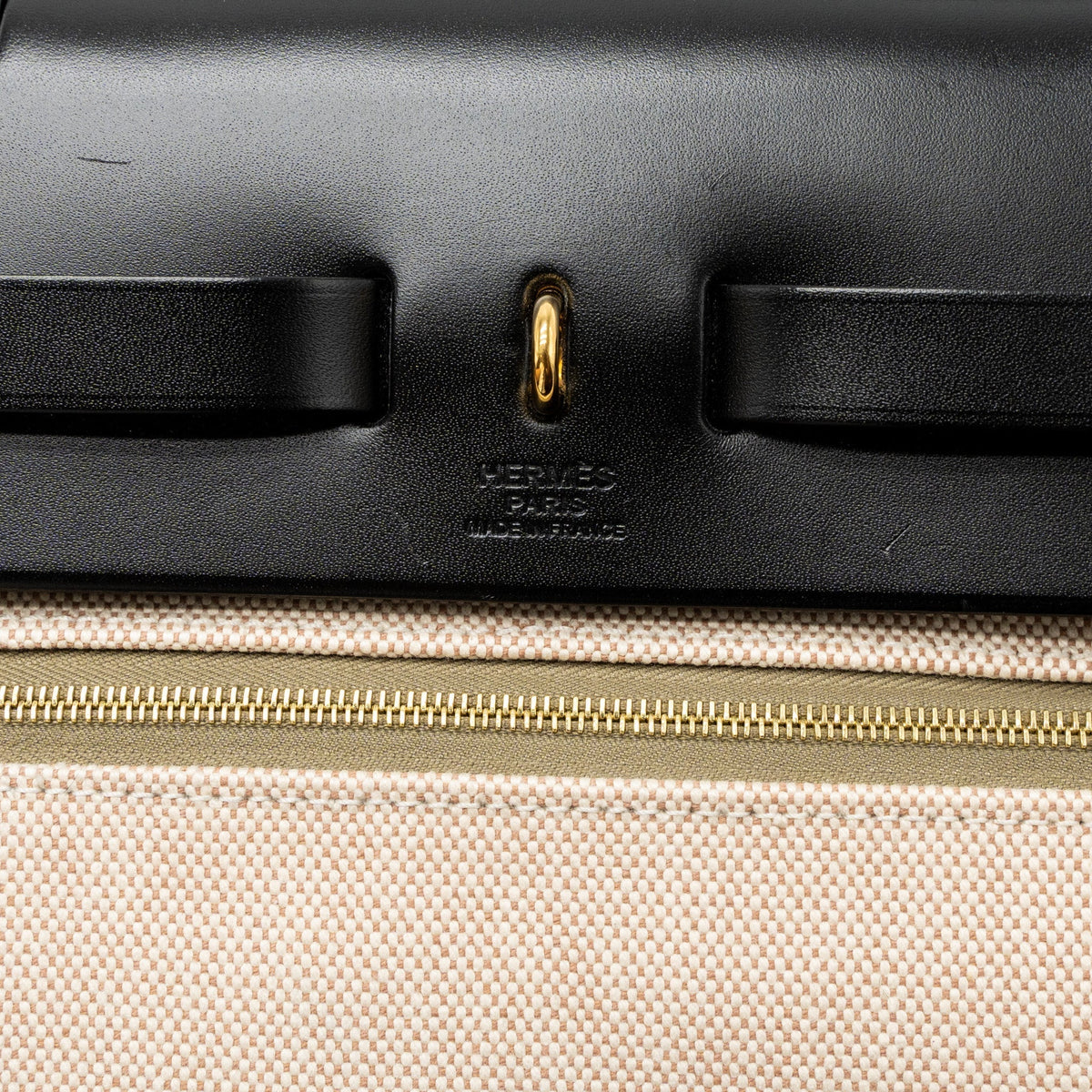 HERMES HERBAG 31 ZIP BAG TOLIE H BERLINE CANVAS/VACHE HUNTER LICHEN/ECRU-BEIGE/BLACK GHW