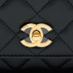 CHANEL 22B PEARL CRUSH WALLET ON CHAIN LAMBSKIN BLACK GHW (MICROCHIP)