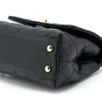 CHANEL MINI COCO HANDLE FLAP BAG CAVIAR BLACK WITH BURGUNDY HANDLE LGHW