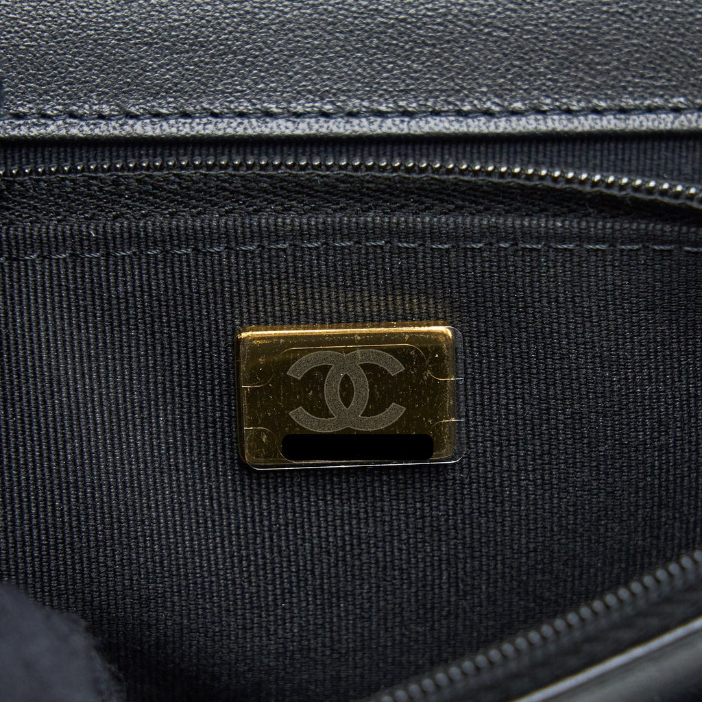 CHANEL DETAILED TOP HANDLE WALLET ON CHAIN LAMBSKIN BLACK GHW (MICROCHIP)