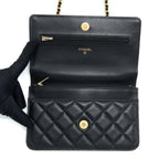 CHANEL DETAILED TOP HANDLE WALLET ON CHAIN LAMBSKIN BLACK GHW (MICROCHIP)