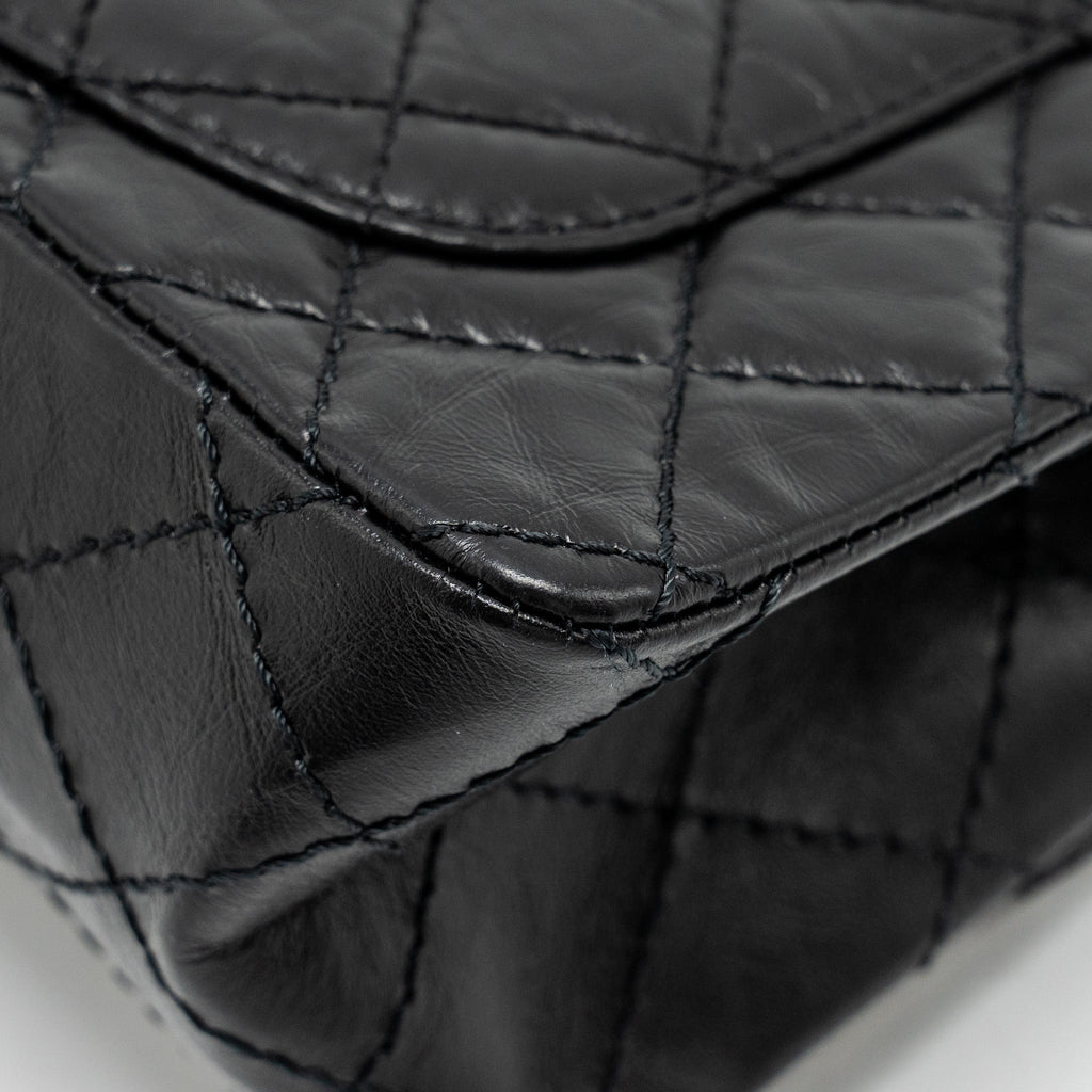 CHANEL MINI 2.55 REISSUE FLAP BAG AGED CALFSKIN BLACK BRUSHED GHW (MICROCHIP)