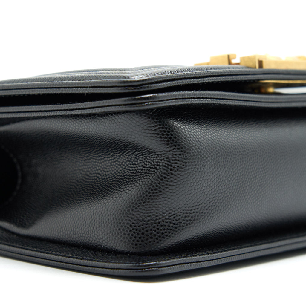 CHANEL SMALL BOY BAG CAVIAR BLACK BRUSHED GHW YEAR 2021 (MICROCHIP SERIAL）