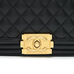 CHANEL SMALL BOY BAG CAVIAR BLACK BRUSHED GHW YEAR 2021 (MICROCHIP SERIAL）
