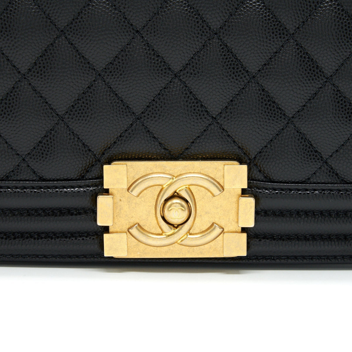 CHANEL SMALL BOY BAG CAVIAR BLACK BRUSHED GHW YEAR 2021 (MICROCHIP SERIAL）