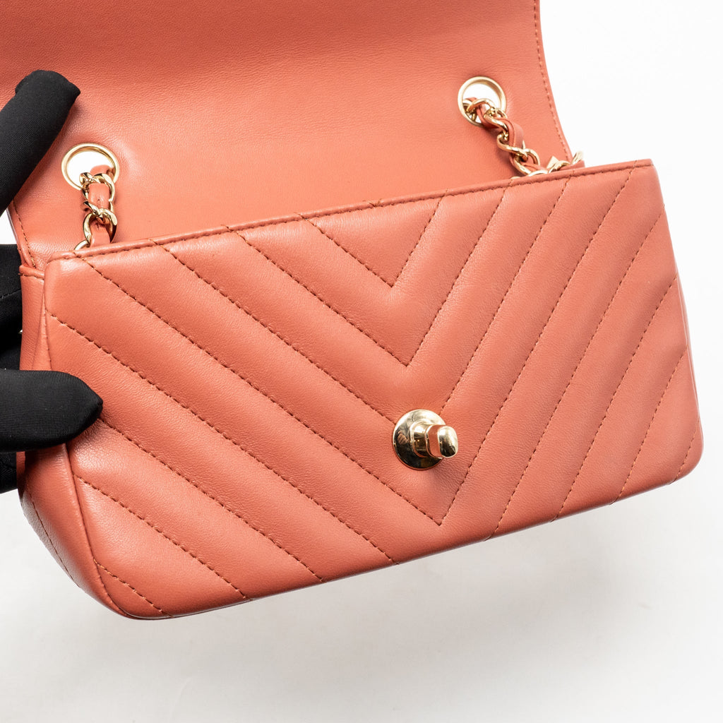Chanel Mini Rectangular Flap Bag Lambskin Dark Pink LGHW