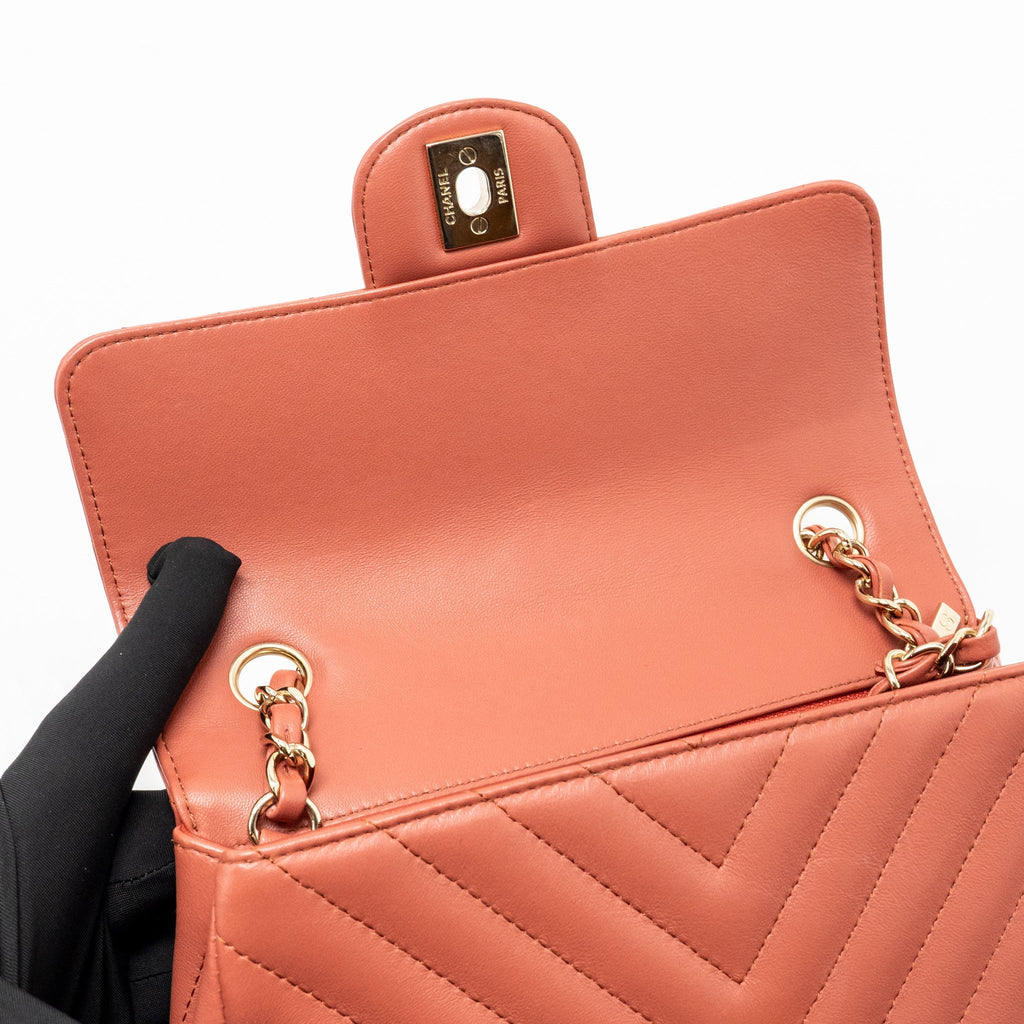 Chanel Mini Rectangular Flap Bag Lambskin Dark Pink LGHW