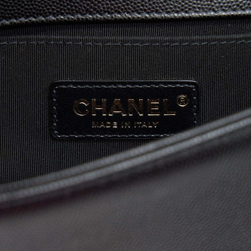 CHANEL SMALL BOY BAG CAVIAR BLACK BRUSHED GHW YEAR 2021 (MICROCHIP SERIAL）