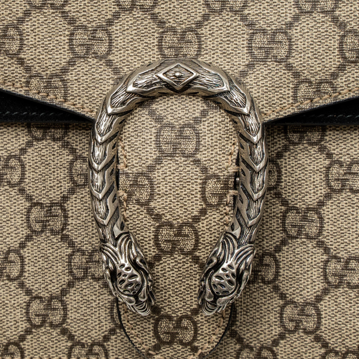 GUCCI DIONYSUS SHOULDER BAG GG SUPREME CANVAS BLACK/BROWN RUTHENIUM SILVER HARDWARE