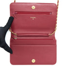 CHANEL BOY WALLET ON CHAIN CHEVRON CAVIAR RED BRUSHED GHW