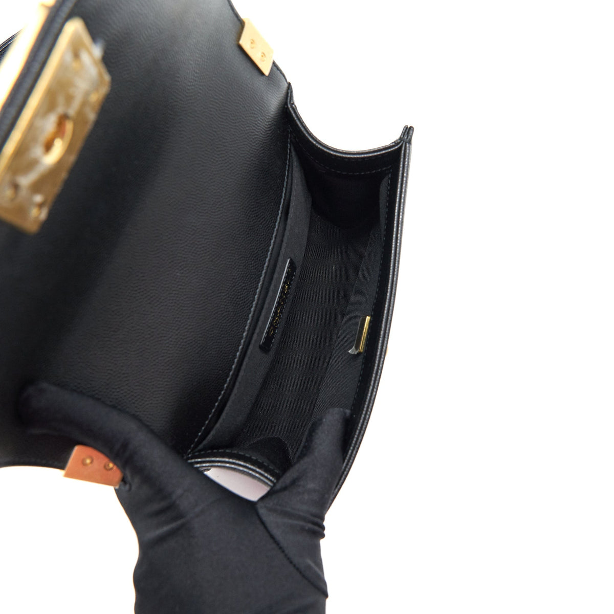 CHANEL SMALL BOY BAG CAVIAR BLACK BRUSHED GHW YEAR 2021 (MICROCHIP SERIAL）