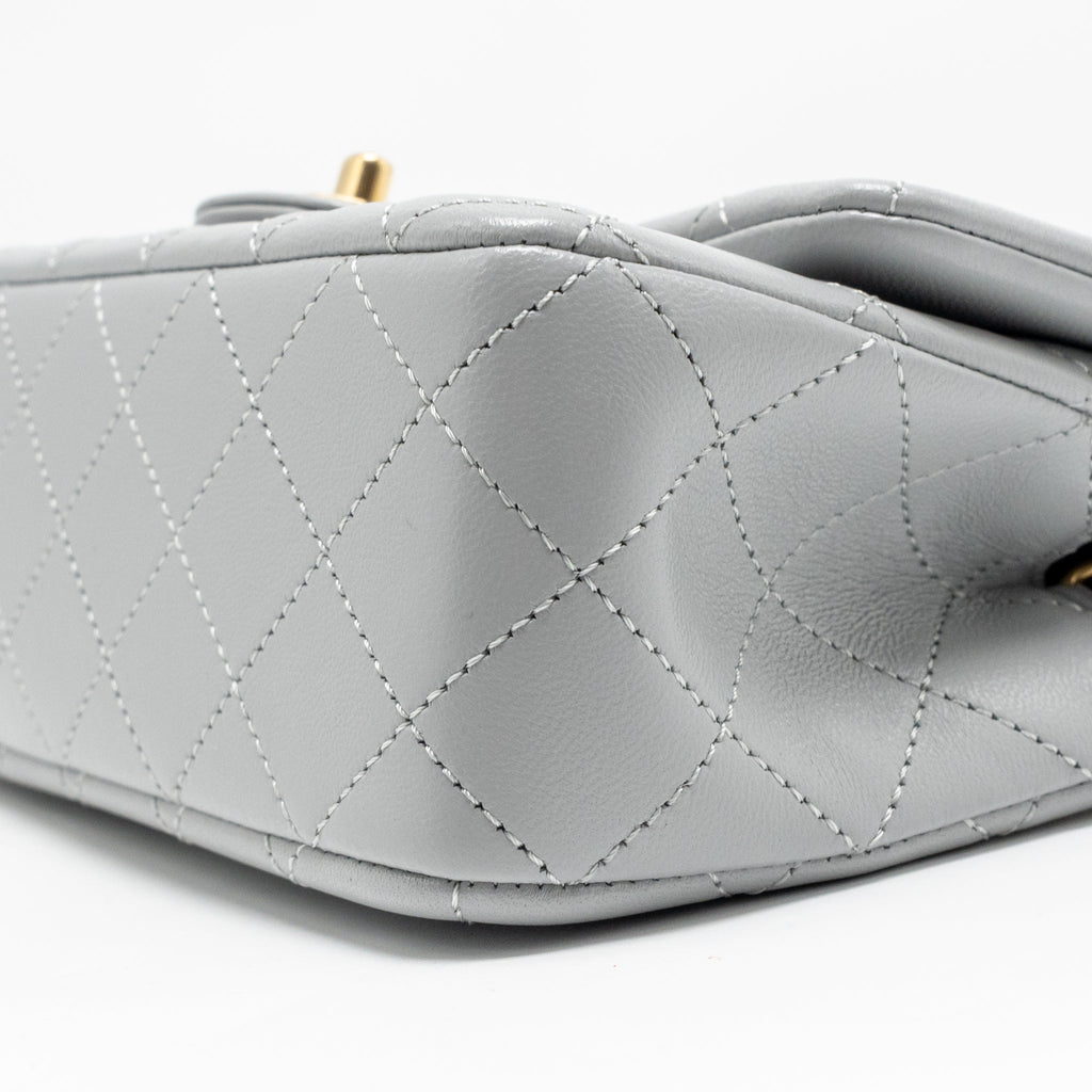 CHANEL PEARL CRUSH MINI RECTANGULAR FLAP BAG LAMBSKIN GREY GHW (MICROCHIP)